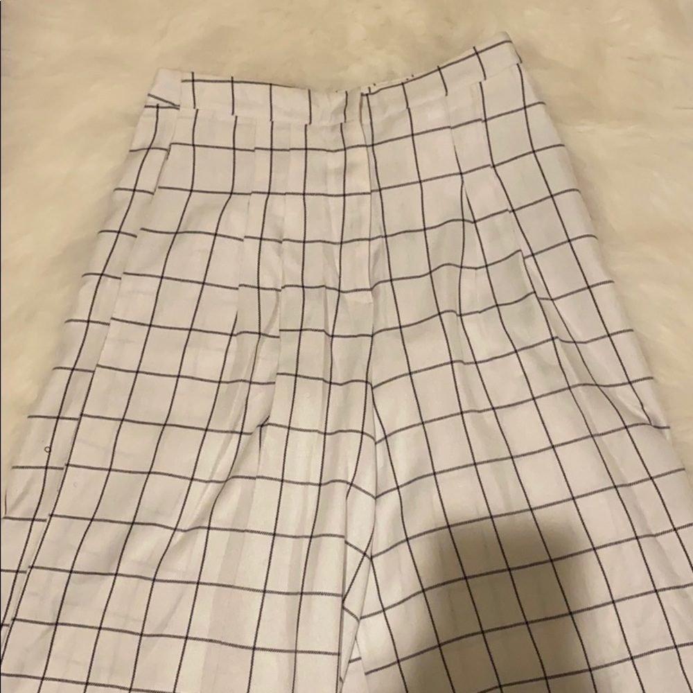 white high waisted grid wide leg dress pants
